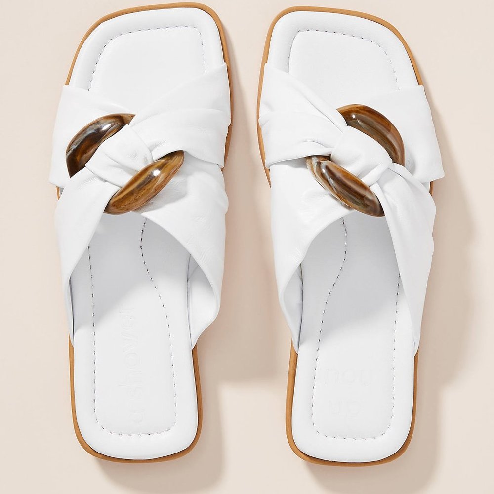 An Hour and A Shower By Anthropologie Sunny Slide Sandals White Size 36 NWT